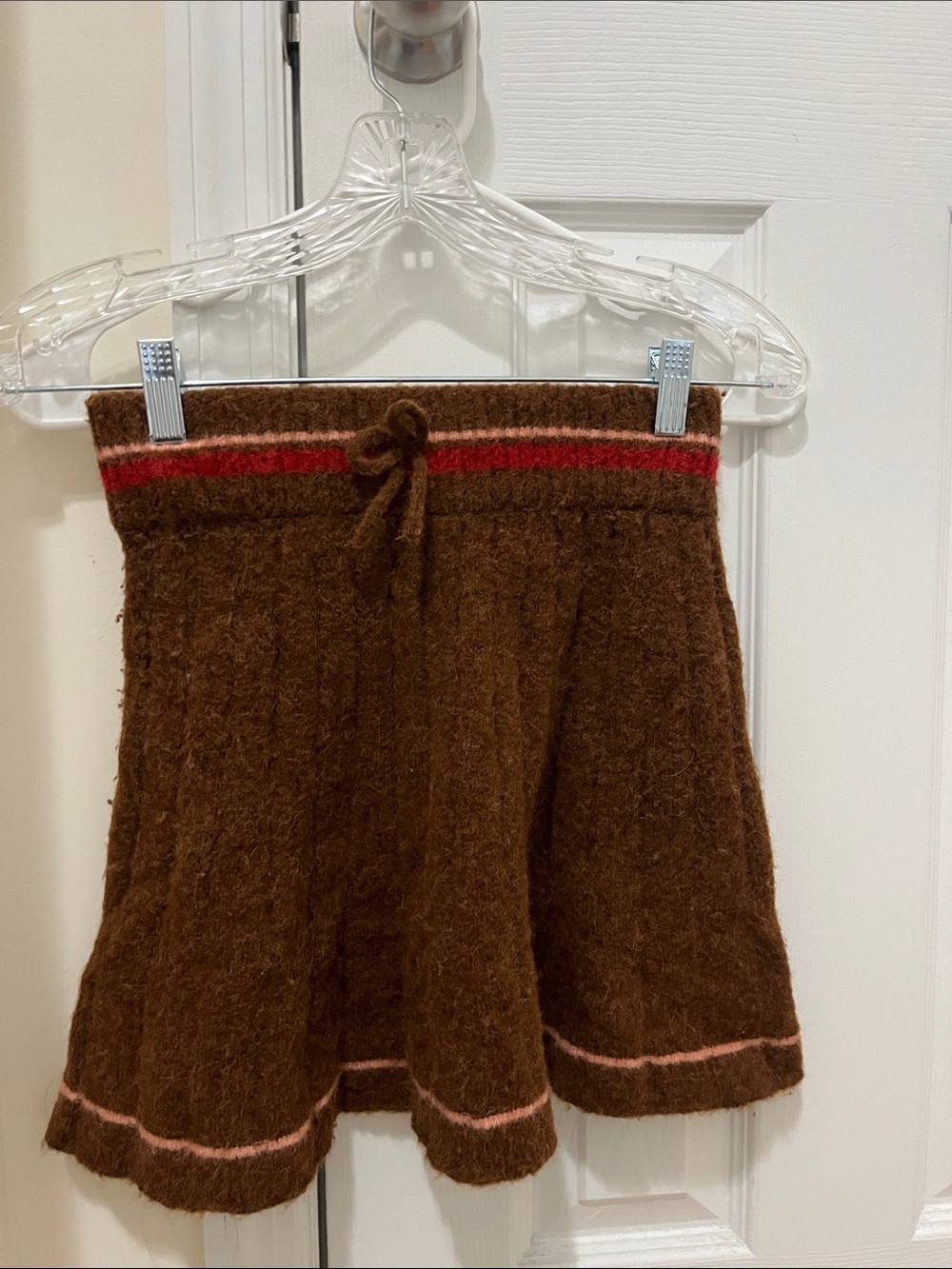 Zara Brown Knit Skirt with Pink and Red Trim